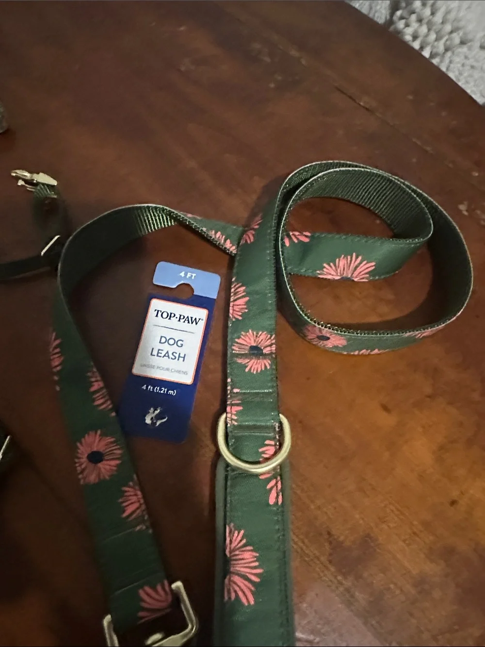 Top Paw Green Floral Dog Harness and Leash Set with Pink Flowers